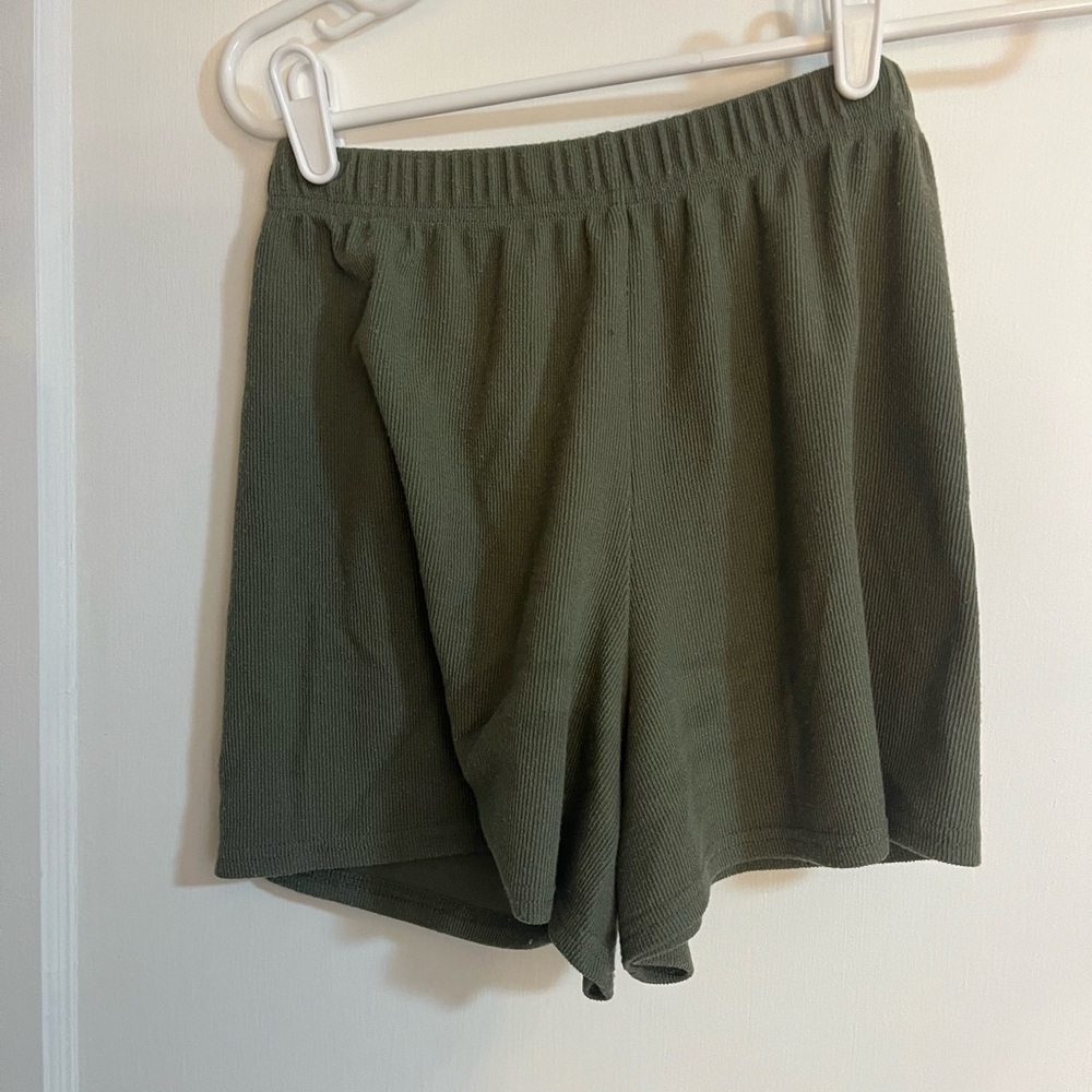 Olive Green Ribbed Shorts